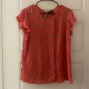Floral short sleeve pink blouse